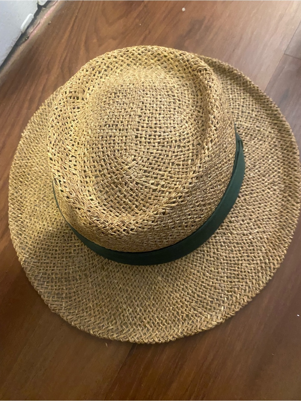 Straw Panama Hat with Green Band